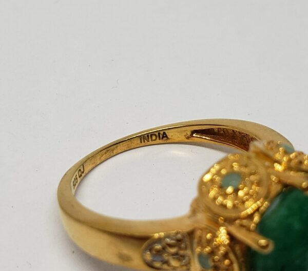 925 Sterling Silver Gold Tone Emerald Diamond Granulated Ring India 7.25'' - Image 7