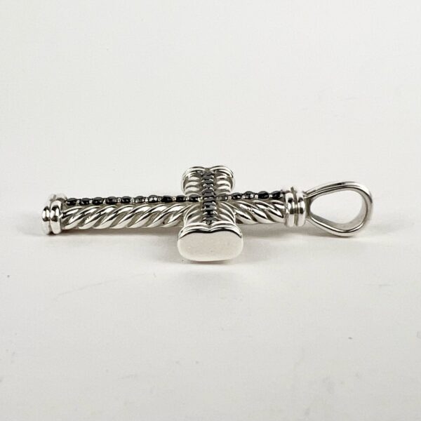 David Yurman 925 Sterling Silver Black Diamond Chevron Cross Pendant 2'' - Image 3
