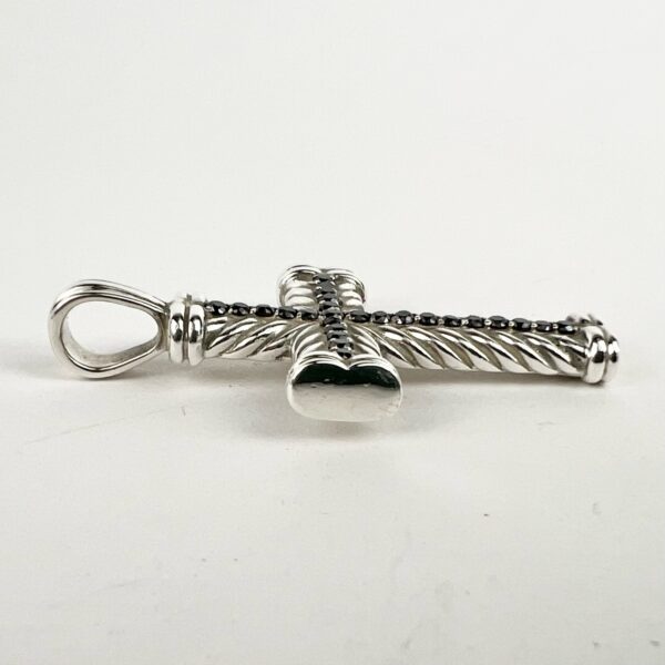 David Yurman 925 Sterling Silver Black Diamond Chevron Cross Pendant 2'' - Image 4