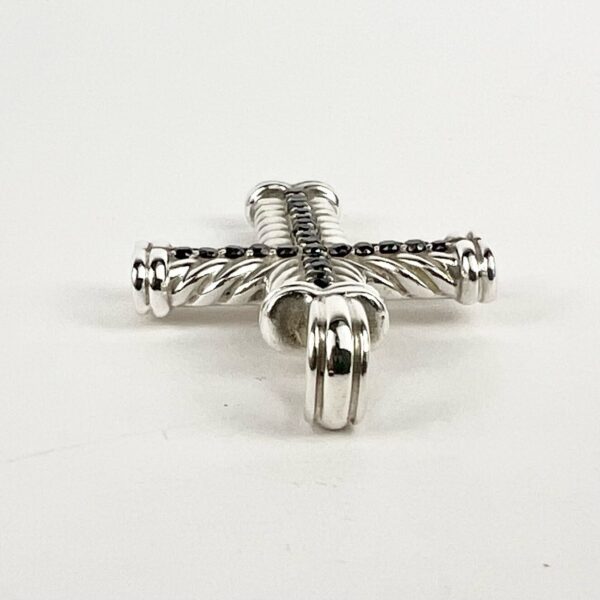 David Yurman 925 Sterling Silver Black Diamond Chevron Cross Pendant 2'' - Image 5