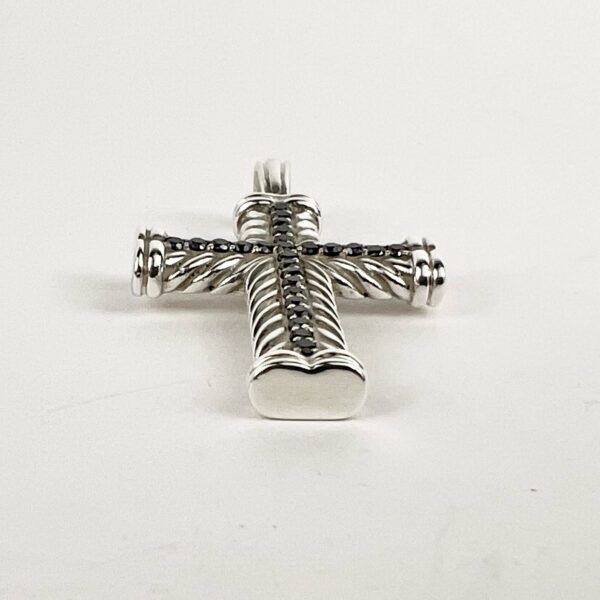 David Yurman 925 Sterling Silver Black Diamond Chevron Cross Pendant 2'' - Image 6