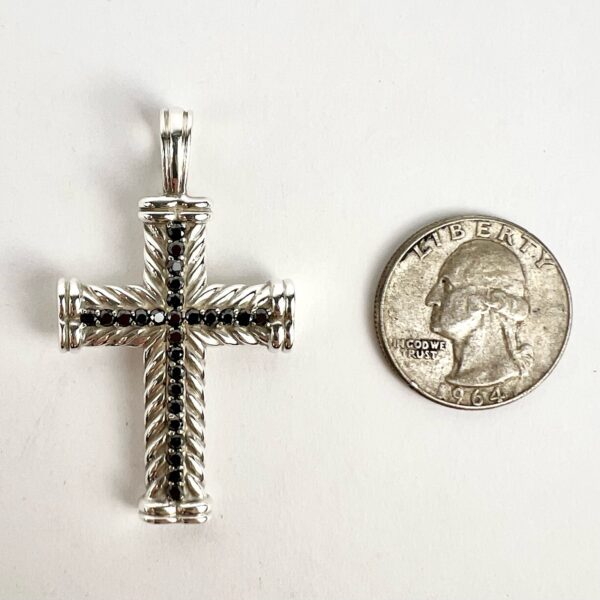 David Yurman 925 Sterling Silver Black Diamond Chevron Cross Pendant 2'' - Image 9