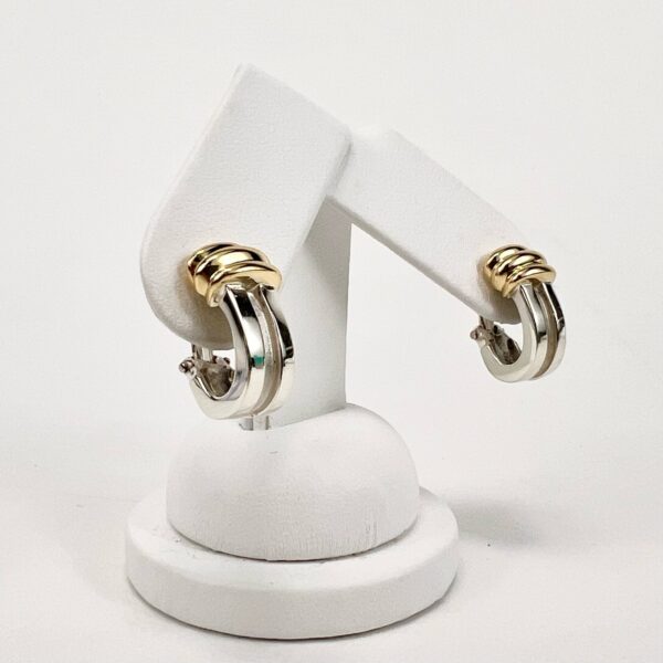 Tiffany & Co Vintage 925 Silver 14k Yellow Gold Atlas Huggie Lever Back Earrings - Image 3