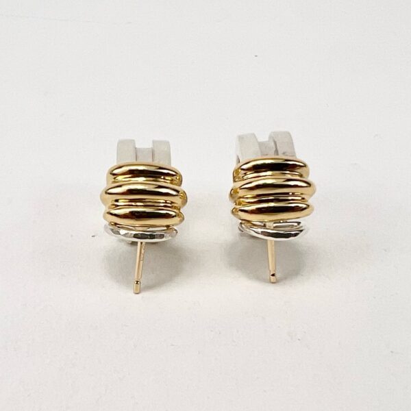 Tiffany & Co Vintage 925 Silver 14k Yellow Gold Atlas Huggie Lever Back Earrings - Image 5