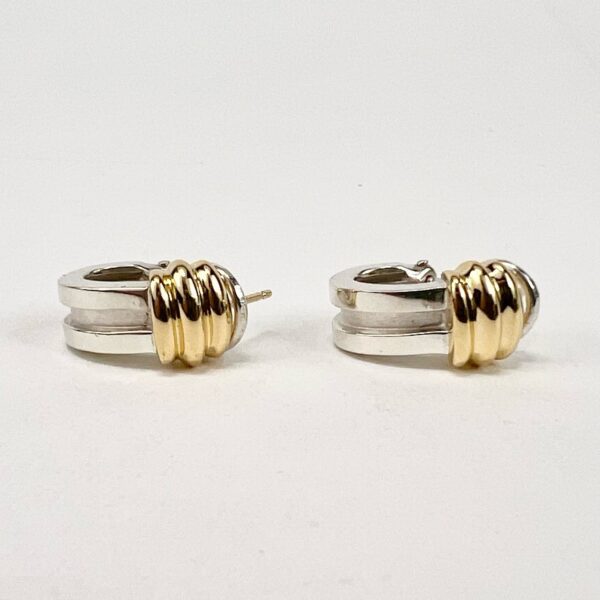 Tiffany & Co Vintage 925 Silver 14k Yellow Gold Atlas Huggie Lever Back Earrings - Image 6