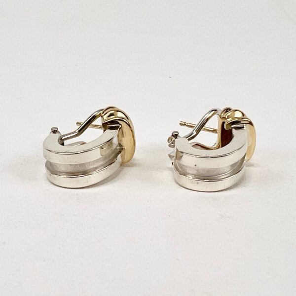 Tiffany & Co Vintage 925 Silver 14k Yellow Gold Atlas Huggie Lever Back Earrings - Image 7