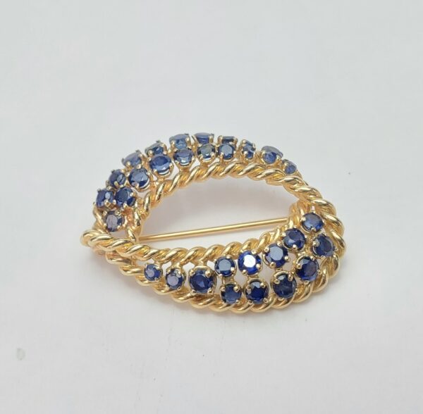 Vintage 14k Yellow Gold 2.95ctw Natural Blue Sapphire Oval Brooch Pin 1 3/8'' - Image 3