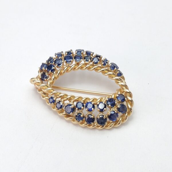 Vintage 14k Yellow Gold 2.95ctw Natural Blue Sapphire Oval Brooch Pin 1 3/8'' - Image 4