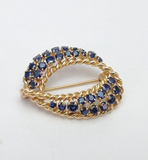 Vintage 14k Yellow Gold 2.95ctw Natural Blue Sapphire Oval Brooch Pin 1 3/8'' - Image 5