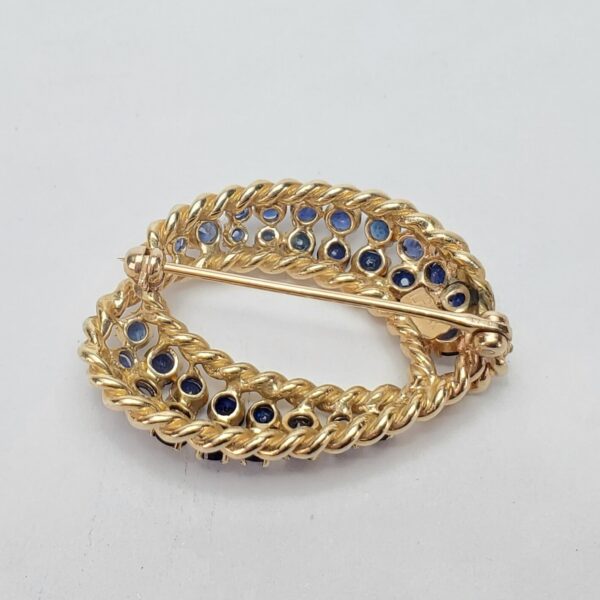 Vintage 14k Yellow Gold 2.95ctw Natural Blue Sapphire Oval Brooch Pin 1 3/8'' - Image 6