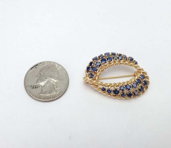 Vintage 14k Yellow Gold 2.95ctw Natural Blue Sapphire Oval Brooch Pin 1 3/8'' - Image 8