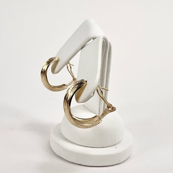 Vintage 14k Yellow Gold Textured Hoop Lever Back Earrings - Image 4