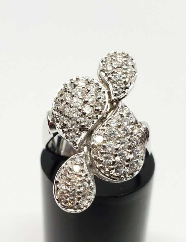 Vintage 18k White Gold .87ctw Round Diamond Cluster Tear Water Drop Unique Ring - Image 3