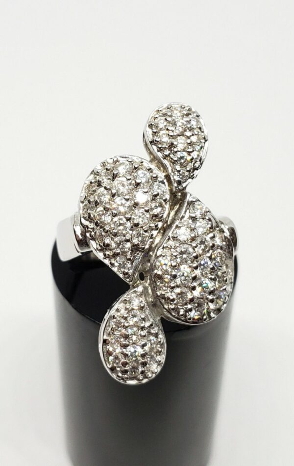 Vintage 18k White Gold .87ctw Round Diamond Cluster Tear Water Drop Unique Ring