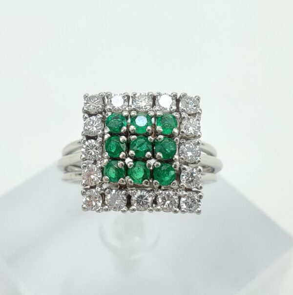 10k White Gold 1.00ctw Natural Emerald Diamond Square Cluster Ring 6.5'' - Image 3