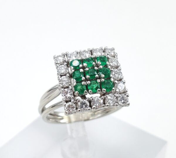 10k White Gold 1.00ctw Natural Emerald Diamond Square Cluster Ring 6.5''