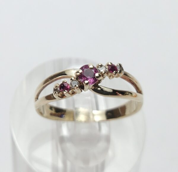 10k Yellow Gold .19ctw Natural Diamond Pink Sapphire Ruby Band Ring 5.5''