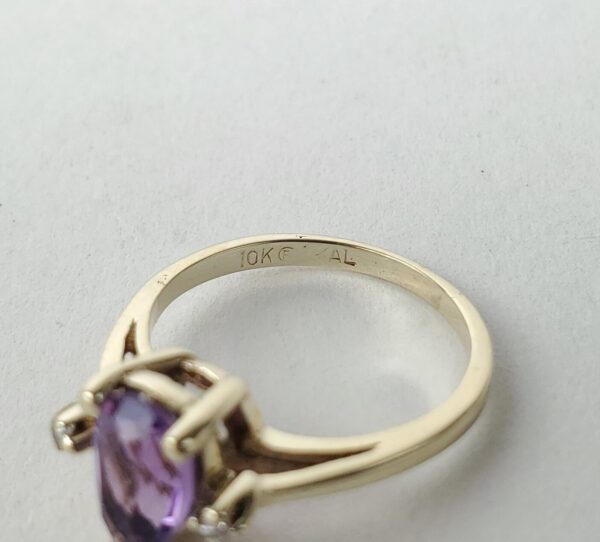 10k Yellow Gold Pear Amethyst Diamond Cockatil Band Pinky Style Ring 3'' - Image 11