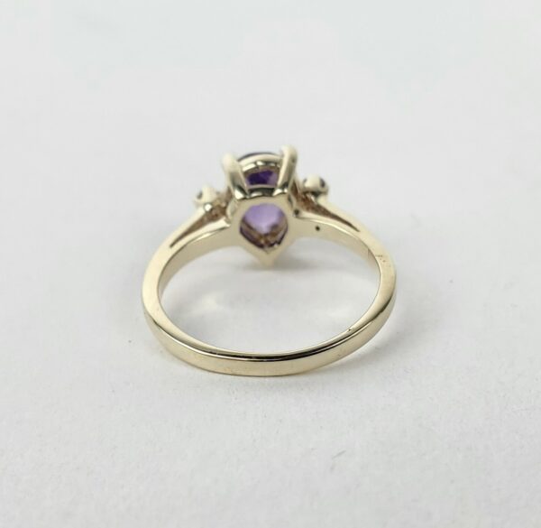 10k Yellow Gold Pear Amethyst Diamond Cockatil Band Pinky Style Ring 3'' - Image 12