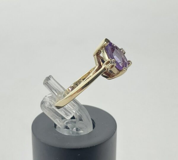10k Yellow Gold Pear Amethyst Diamond Cockatil Band Pinky Style Ring 3'' - Image 6