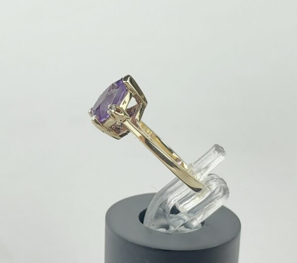10k Yellow Gold Pear Amethyst Diamond Cockatil Band Pinky Style Ring 3'' - Image 7