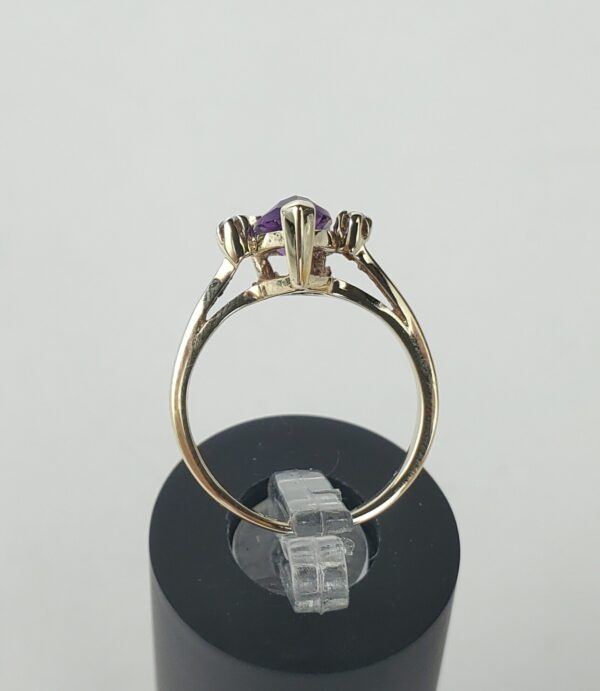10k Yellow Gold Pear Amethyst Diamond Cockatil Band Pinky Style Ring 3'' - Image 8