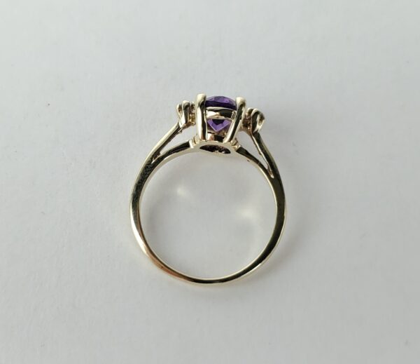 10k Yellow Gold Pear Amethyst Diamond Cockatil Band Pinky Style Ring 3'' - Image 9