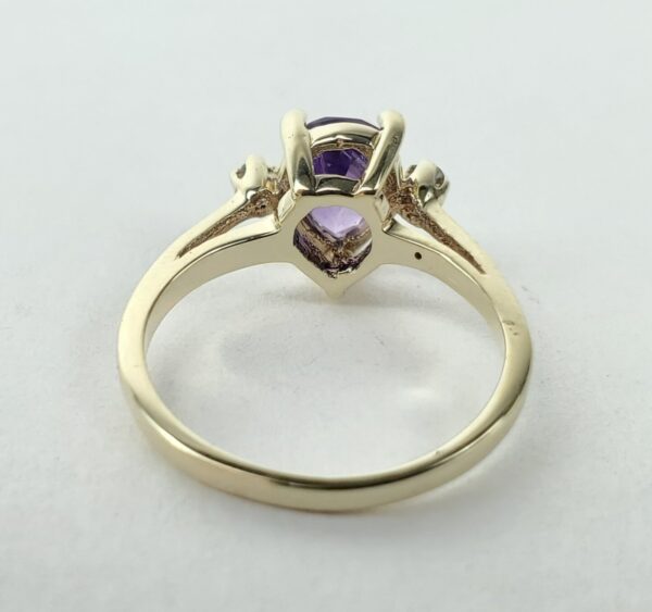 10k Yellow Gold Pear Amethyst Diamond Cockatil Band Pinky Style Ring 3'' - Image 10