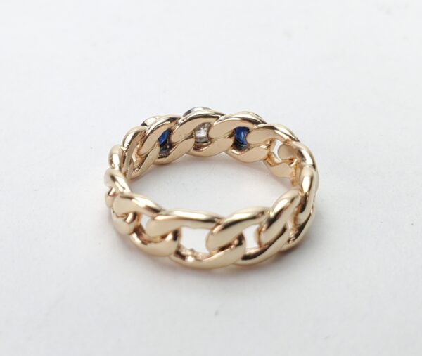 14k Multi-Tone Gold .48ctw Blue Sapphire Diamond Curb Link Band Ring 6.5'' - Image 11