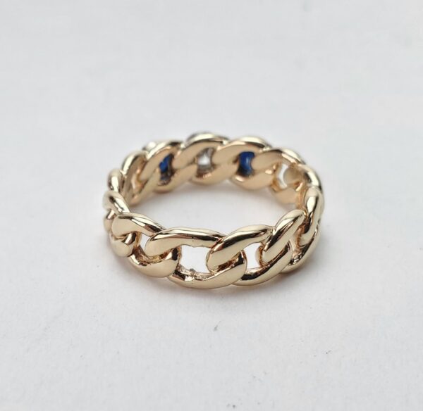 14k Multi-Tone Gold .48ctw Blue Sapphire Diamond Curb Link Band Ring 6.5'' - Image 12