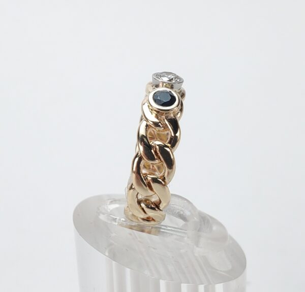 14k Multi-Tone Gold .48ctw Blue Sapphire Diamond Curb Link Band Ring 6.5'' - Image 6