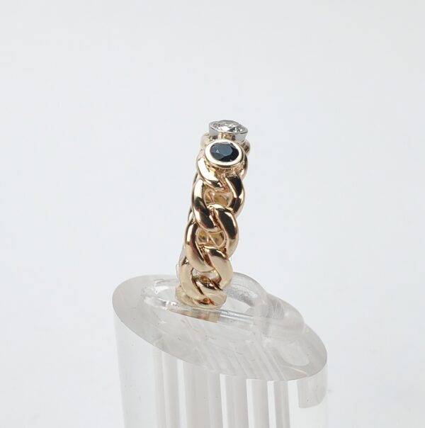 14k Multi-Tone Gold .48ctw Blue Sapphire Diamond Curb Link Band Ring 6.5'' - Image 7