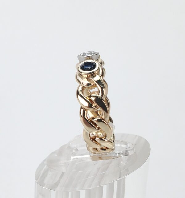 14k Multi-Tone Gold .48ctw Blue Sapphire Diamond Curb Link Band Ring 6.5'' - Image 8