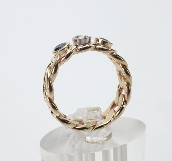 14k Multi-Tone Gold .48ctw Blue Sapphire Diamond Curb Link Band Ring 6.5'' - Image 9