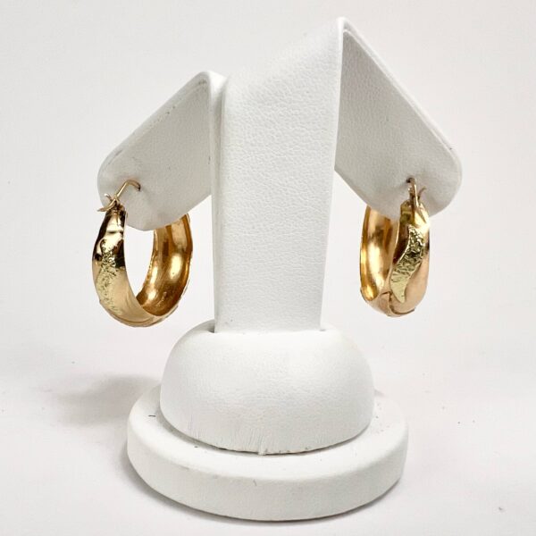 14k Multi-Tone Gold Textured Hoop Earrings - Image 6