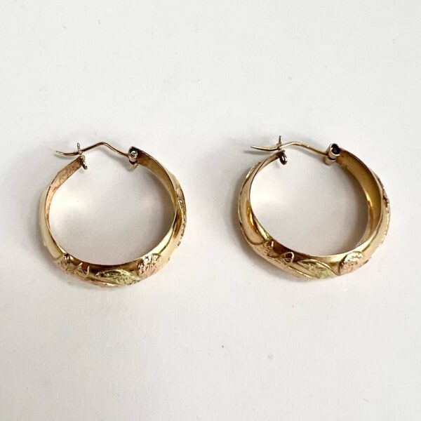 14k Multi-Tone Gold Textured Hoop Earrings - Image 7