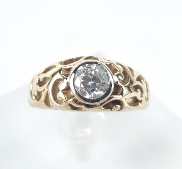 14k Two Tone White Yellow Gold .45ct Diamond Open Work Solitaire Ring 5.25'' - Image 3