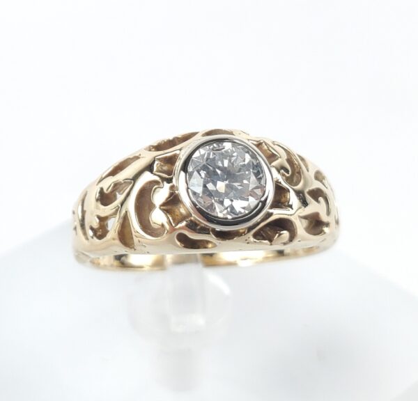 14k Two Tone White Yellow Gold .45ct Diamond Open Work Solitaire Ring 5.25'' - Image 4