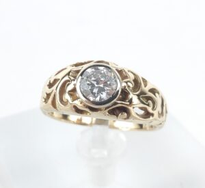 14k Two Tone White Yellow Gold .45ct Diamond Open Work Solitaire Ring 5.25''