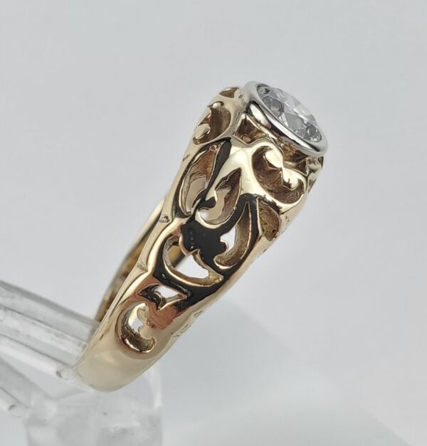 14k Two Tone White Yellow Gold .45ct Diamond Open Work Solitaire Ring 5.25'' - Image 5