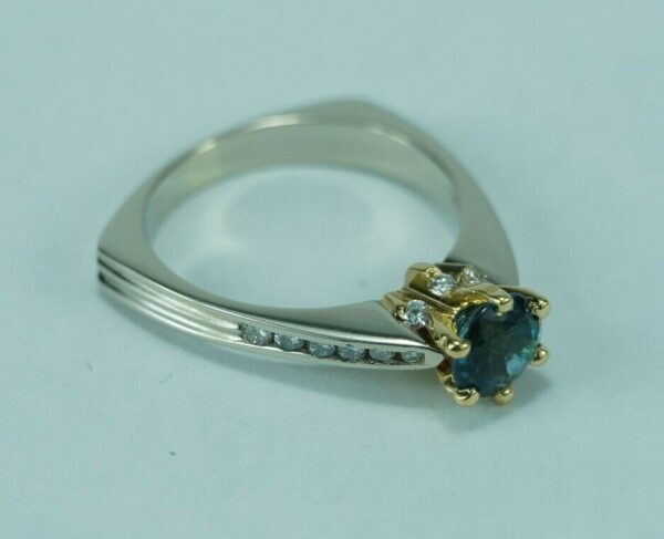 14k Two Tone White Yellow Gold Modern Unique London Blue Topaz Diamond Ring - Image 3