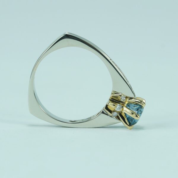 14k Two Tone White Yellow Gold Modern Unique London Blue Topaz Diamond Ring - Image 5