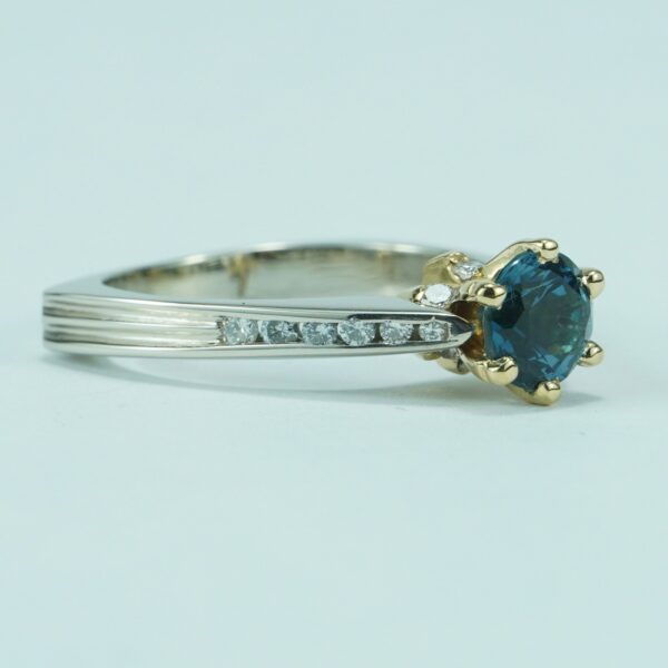 14k Two Tone White Yellow Gold Modern Unique London Blue Topaz Diamond Ring - Image 6