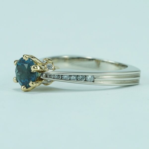 14k Two Tone White Yellow Gold Modern Unique London Blue Topaz Diamond Ring - Image 7