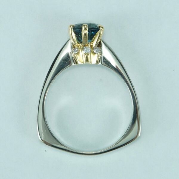 14k Two Tone White Yellow Gold Modern Unique London Blue Topaz Diamond Ring - Image 8