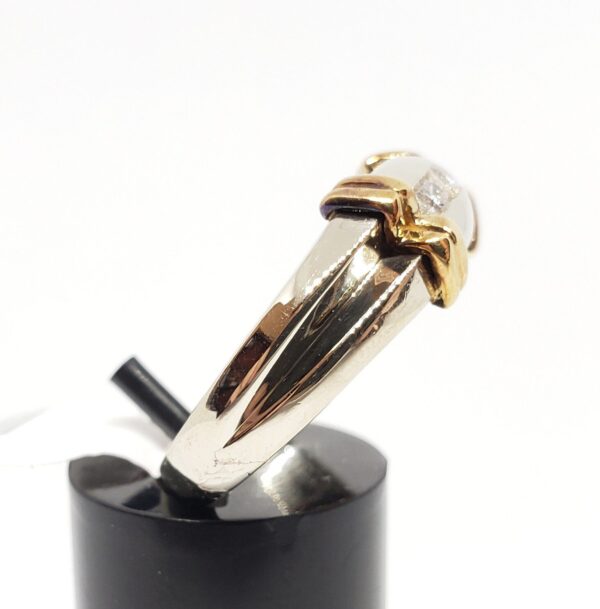 14k Two Tone White & Yellow Gold Natural Diamond Three 3 Stone Men's Ring - Image 5