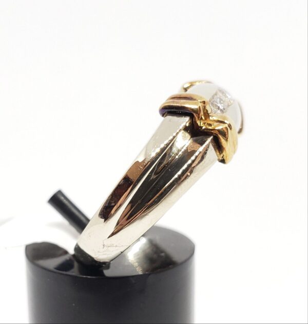 14k Two Tone White & Yellow Gold Natural Diamond Three 3 Stone Men's Ring - Image 6
