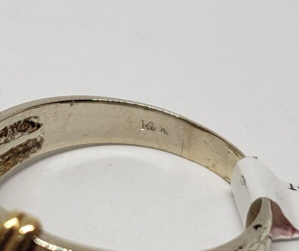 14k Two Tone White & Yellow Gold Natural Diamond Three 3 Stone Men's Ring - Image 7