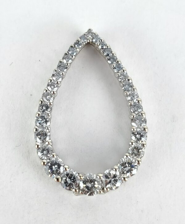 14k White Gold 1.25ctw G/H SI Diamond Teardrop Slider Pendant 1'' - Image 3