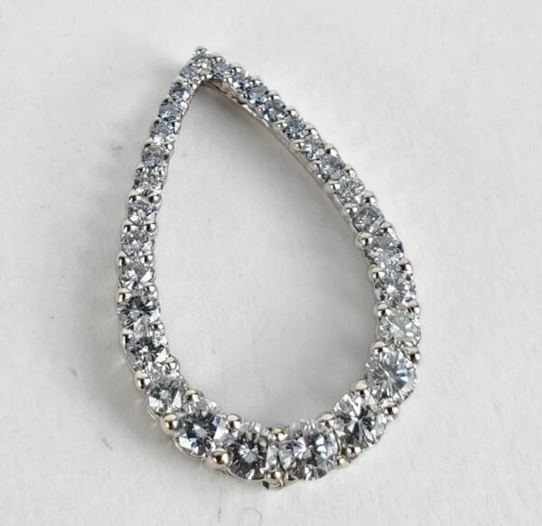 14k White Gold 1.25ctw G/H SI Diamond Teardrop Slider Pendant 1'' - Image 4